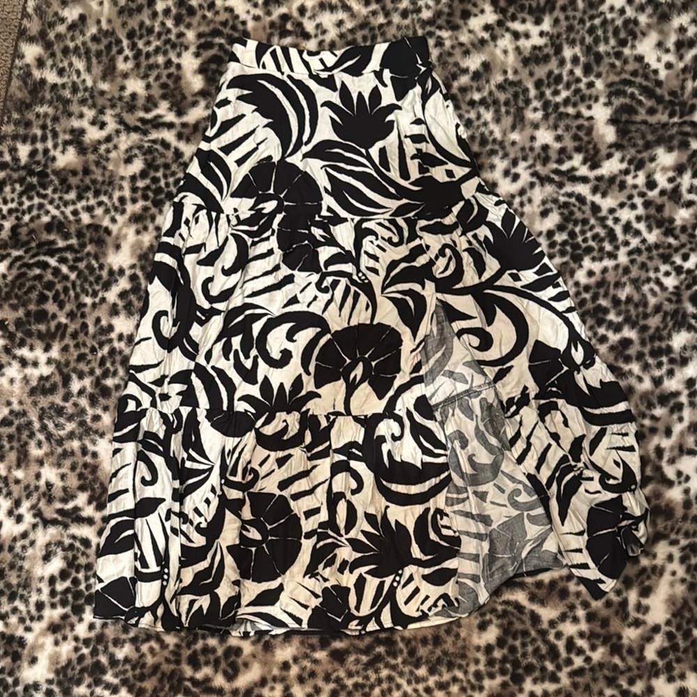 Black and White Tiered A-Line Midi Skirt